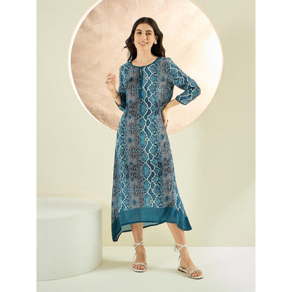 First Resort by Ramola Bachchan Teal Python Print Slimline Kaftan Dress