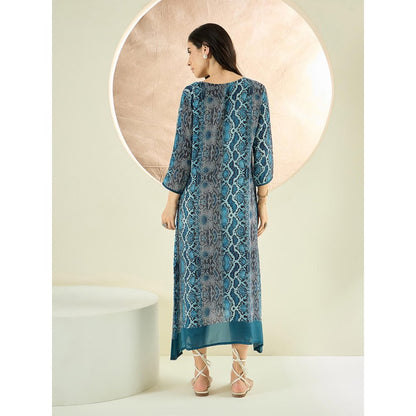 First Resort by Ramola Bachchan Teal Python Print Slimline Kaftan Dress