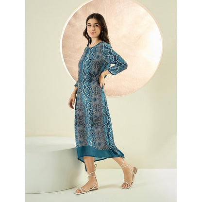 First Resort by Ramola Bachchan Teal Python Print Slimline Kaftan Dress