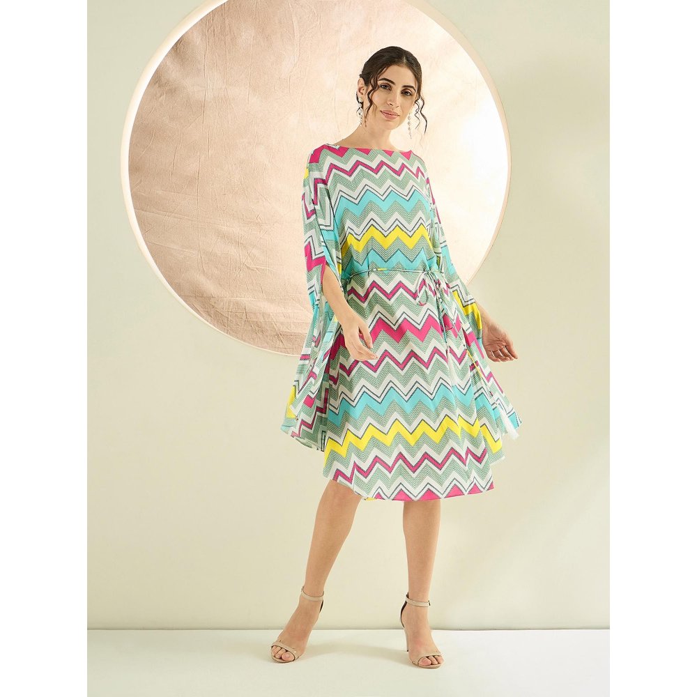 First Resort by Ramola Bachchan Blue and Pink Chevron Midi Dress (Set of 2)