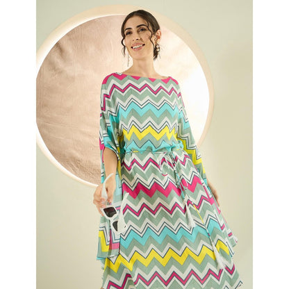 First Resort by Ramola Bachchan Blue and Pink Chevron Midi Dress (Set of 2)