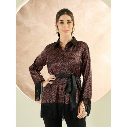First Resort by Ramola Bachchan Brown Animal Print Shirt with Belt (Set of 2)