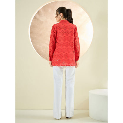 First Resort by Ramola Bachchan Red Eyelet Shirt