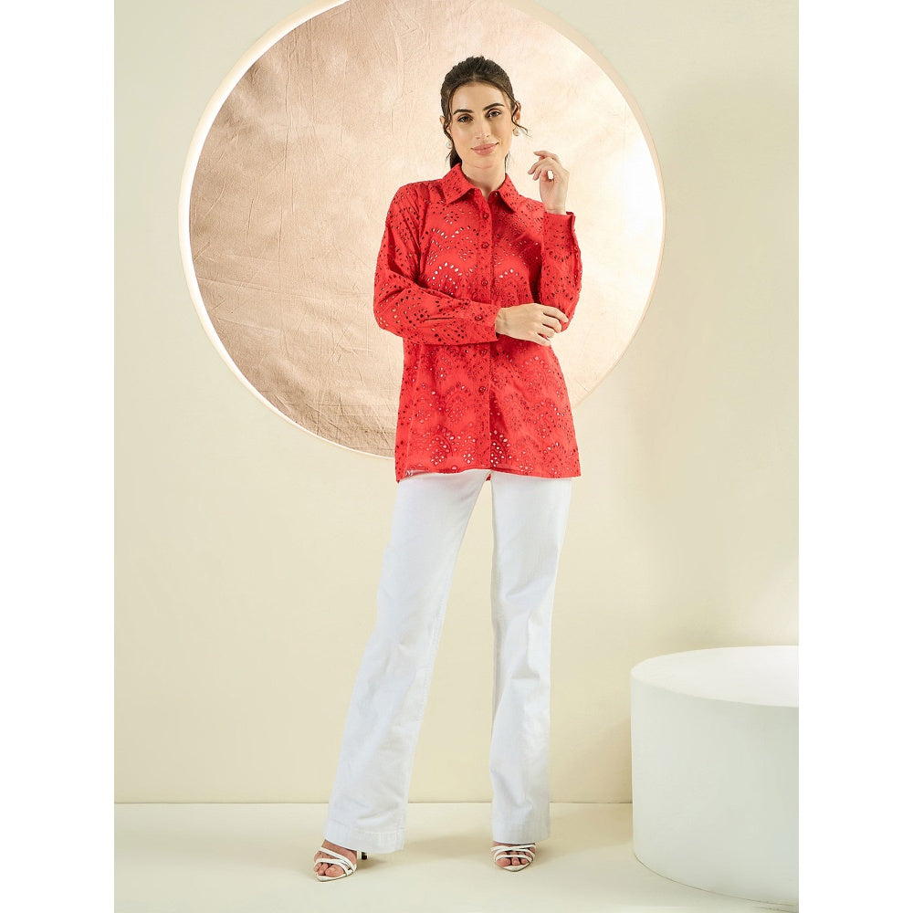 First Resort by Ramola Bachchan Red Eyelet Shirt