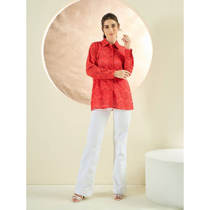 First Resort by Ramola Bachchan Red Eyelet Shirt
