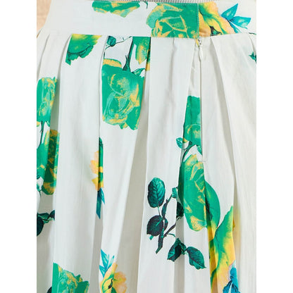 First Resort by Ramola Bachchan White And Green Floral Long Skirt