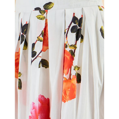 First Resort by Ramola Bachchan White And Orange Floral Long Skirt