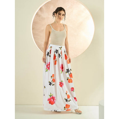 First Resort by Ramola Bachchan White And Orange Floral Long Skirt