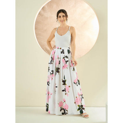 First Resort by Ramola Bachchan White And Pink Floral Long Skirt