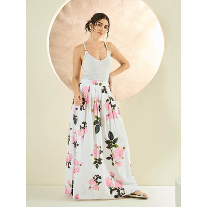 First Resort by Ramola Bachchan White And Pink Floral Long Skirt