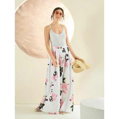 First Resort by Ramola Bachchan White And Pink Floral Long Skirt