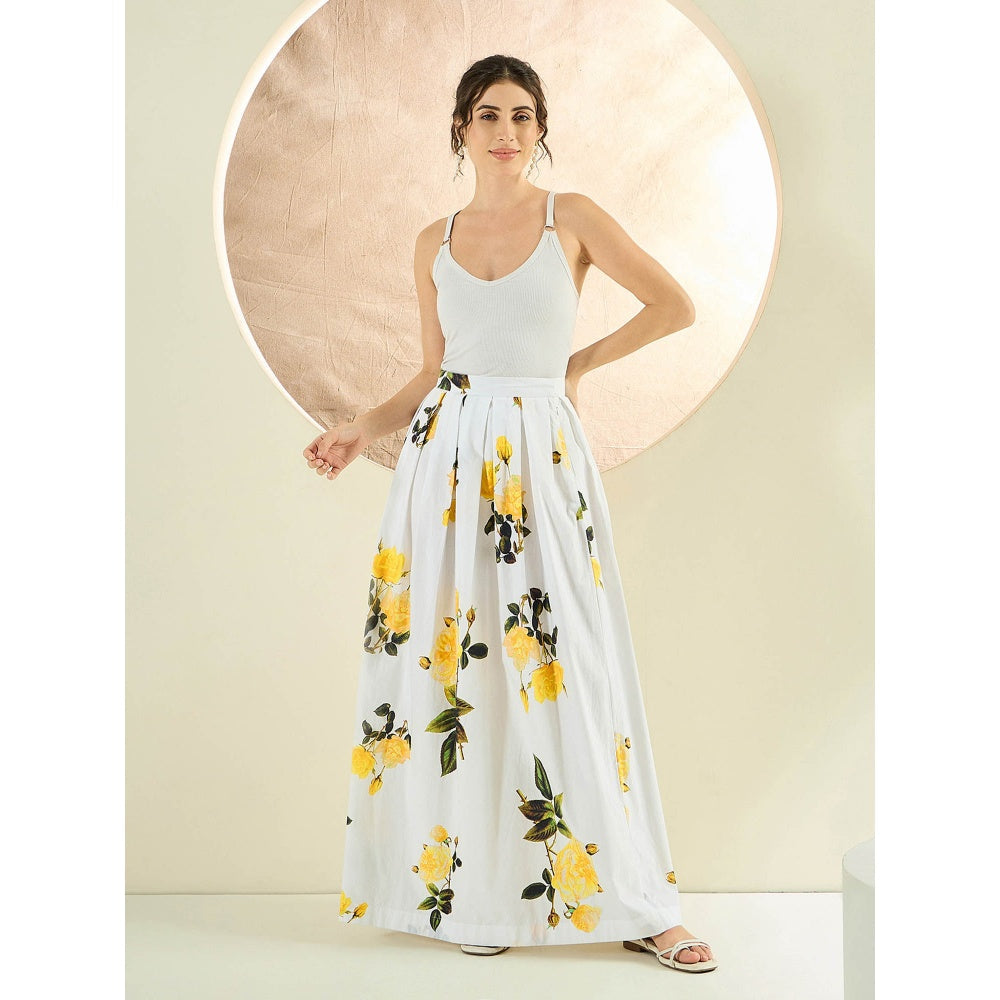 First Resort by Ramola Bachchan White And Yellow Floral Long Skirt