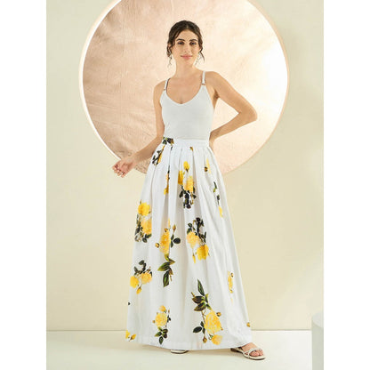 First Resort by Ramola Bachchan White And Yellow Floral Long Skirt