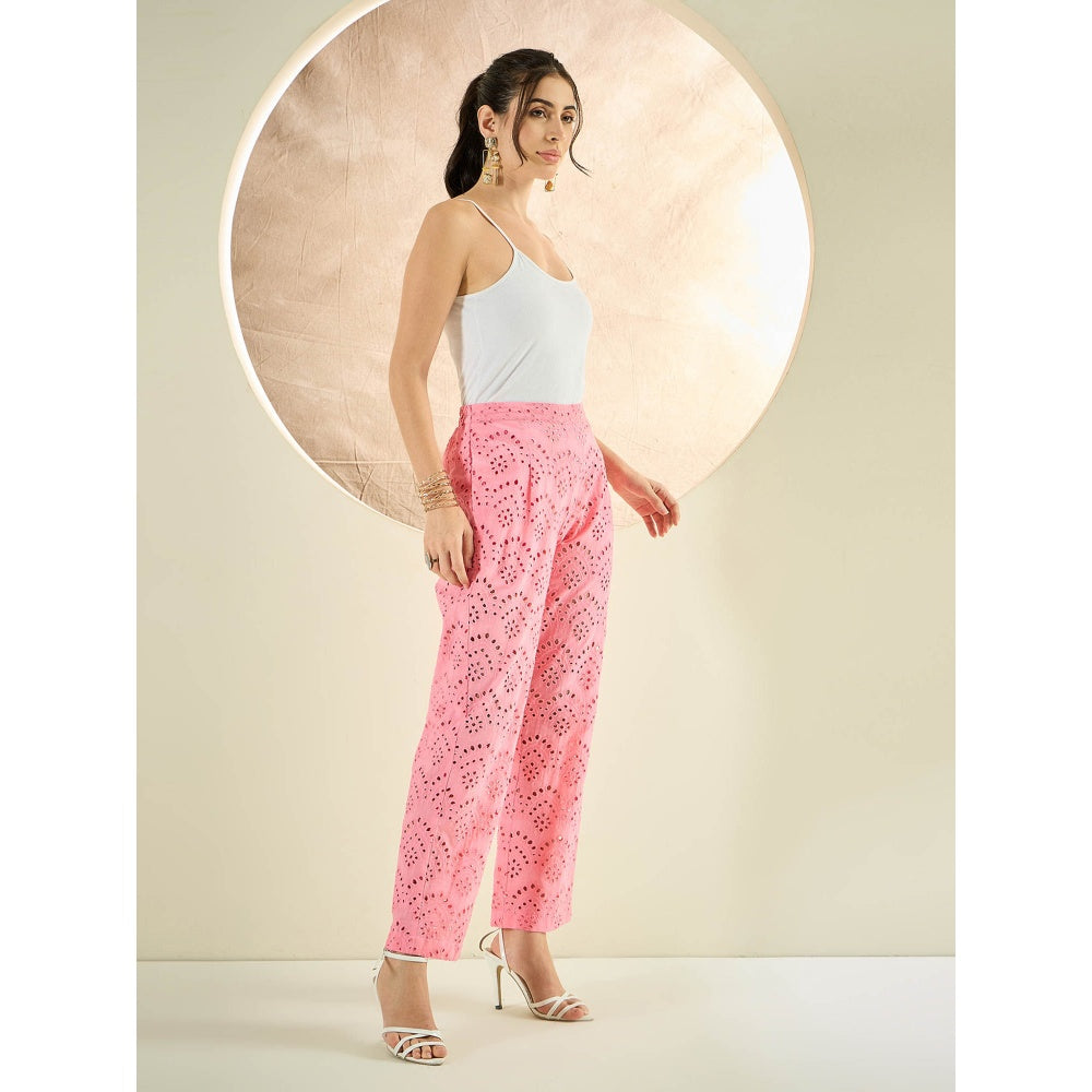 First Resort by Ramola Bachchan Pink Eyelet Pant