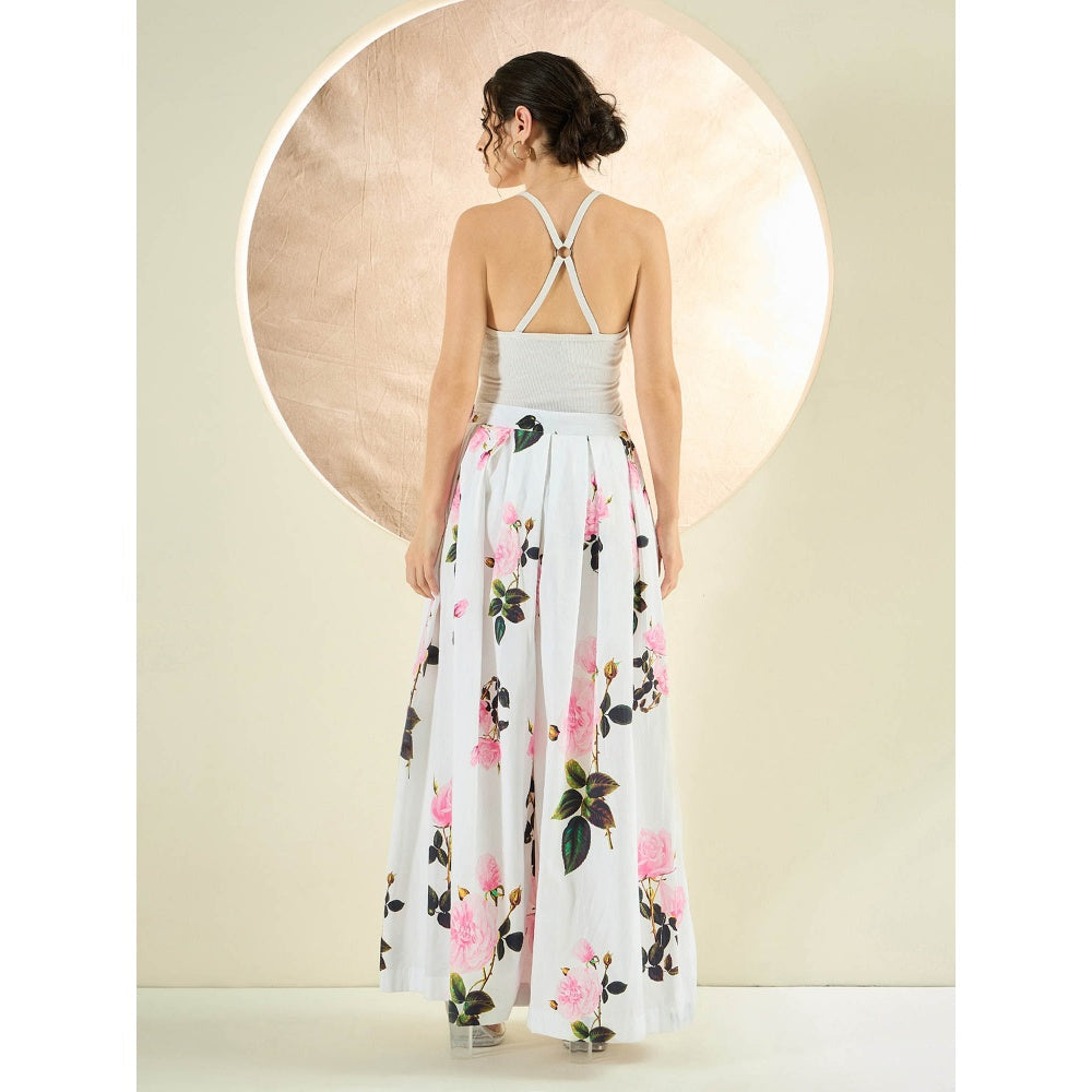 First Resort by Ramola Bachchan White And Pink Floral Wide Leg Palazzo