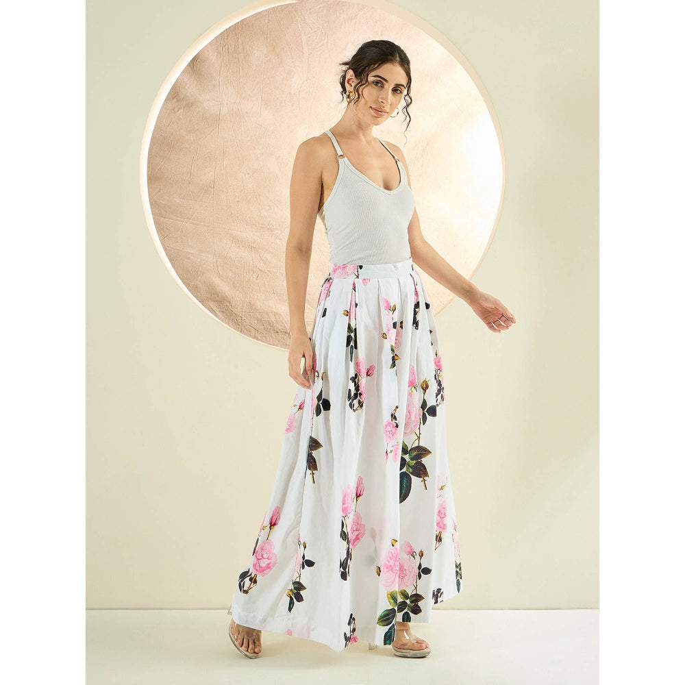 First Resort by Ramola Bachchan White And Pink Floral Wide Leg Palazzo