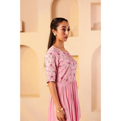 Firann By Shaheen Pink Peplum Top with Sharara and Dupatta (Set of 3)