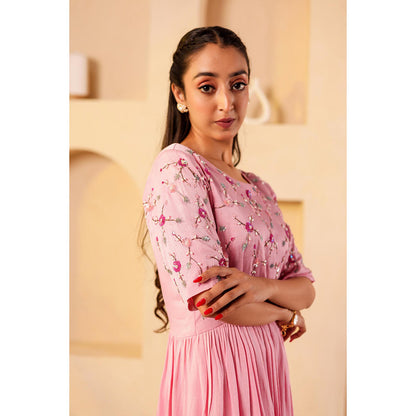 Firann By Shaheen Pink Peplum Top with Sharara and Dupatta (Set of 3)