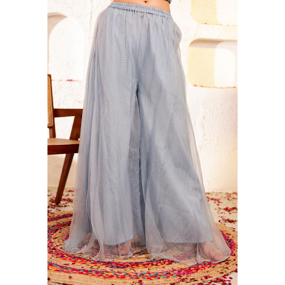 Firann By Shaheen Purple Crop Top with Sharara and Cape (Set of 3)