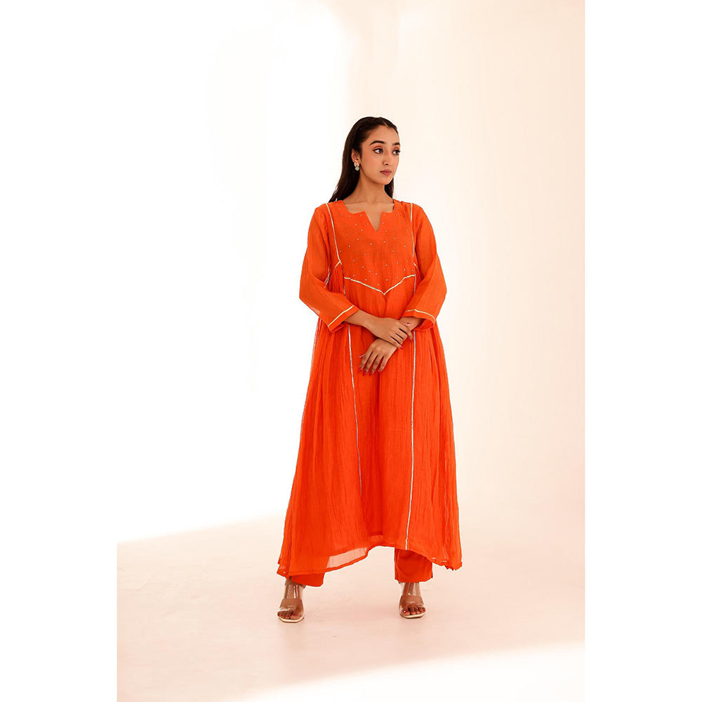 Firann By Shaheen Orange Anarkali with Pant and Dupatta (Set of 3)