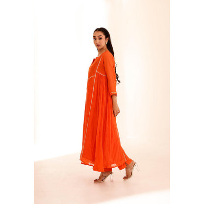 Firann By Shaheen Orange Anarkali with Pant and Dupatta (Set of 3)