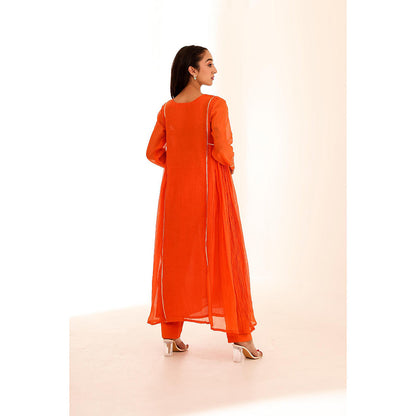 Firann By Shaheen Orange Anarkali with Pant and Dupatta (Set of 3)