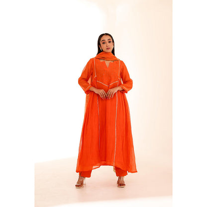 Firann By Shaheen Orange Anarkali with Pant and Dupatta (Set of 3)