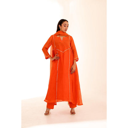 Firann By Shaheen Orange Anarkali with Pant and Dupatta (Set of 3)