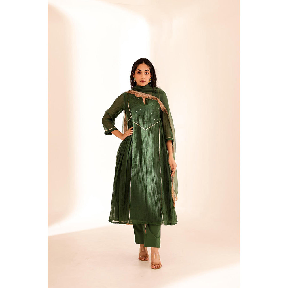Firann By Shaheen Green Anarkali with Pant and Dupatta (Set of 3)
