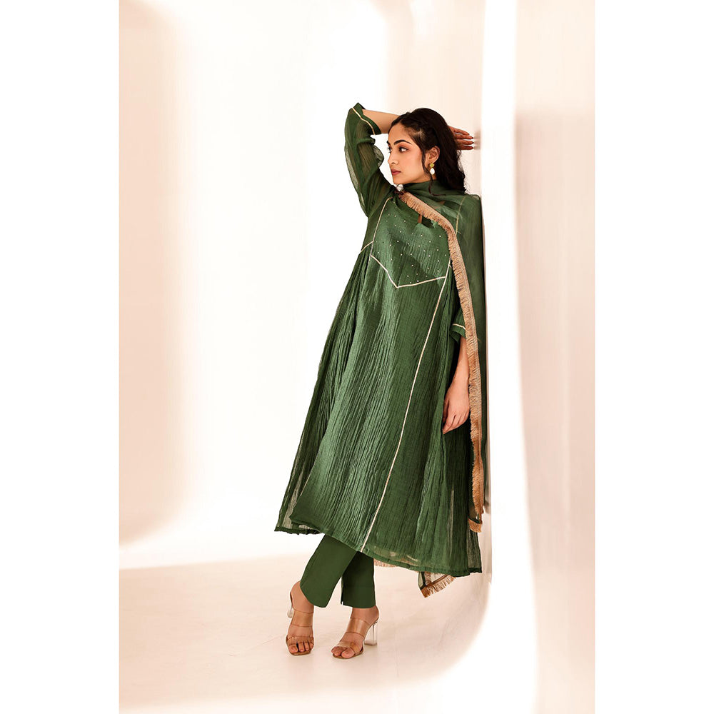 Firann By Shaheen Green Anarkali with Pant and Dupatta (Set of 3)
