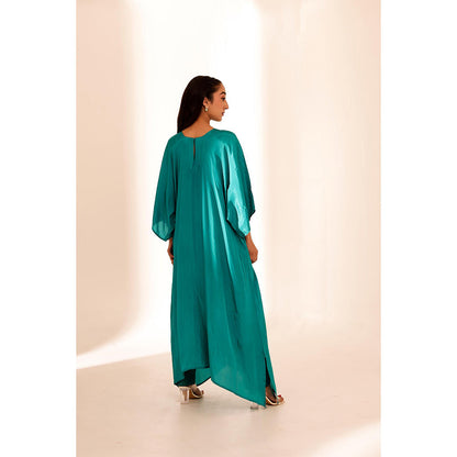 Firann By Shaheen Green Kaftan with Pant (Set of 2)