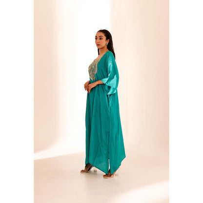 Firann By Shaheen Green Kaftan with Pant (Set of 2)