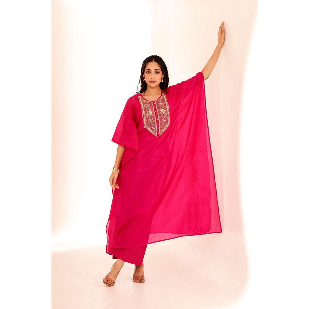Firann By Shaheen Pink Kaftan with Pant (Set of 2)