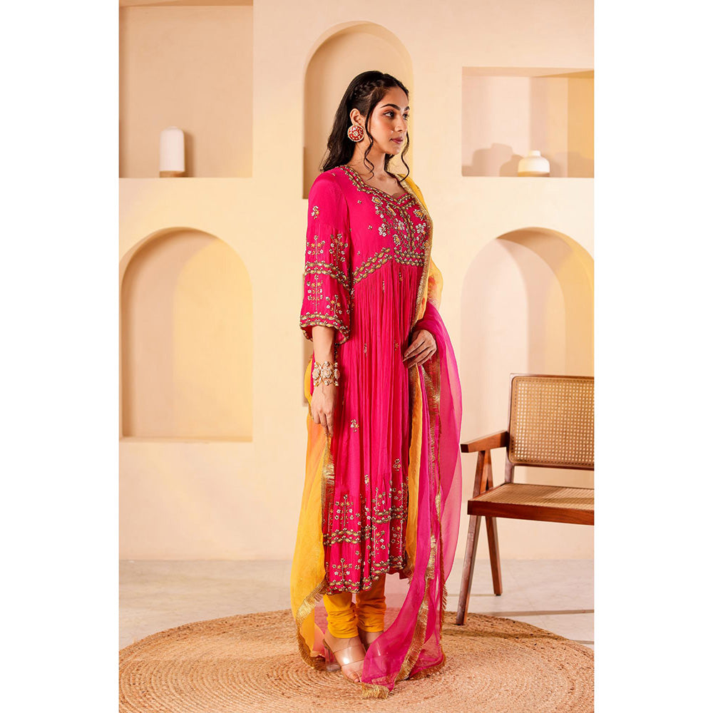 Firann By Shaheen Pink Anarkali with Churidar and Dupatta (Set of 3)