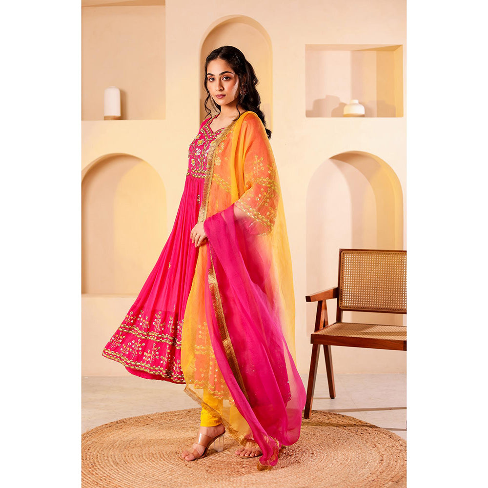 Firann By Shaheen Pink Anarkali with Churidar and Dupatta (Set of 3)