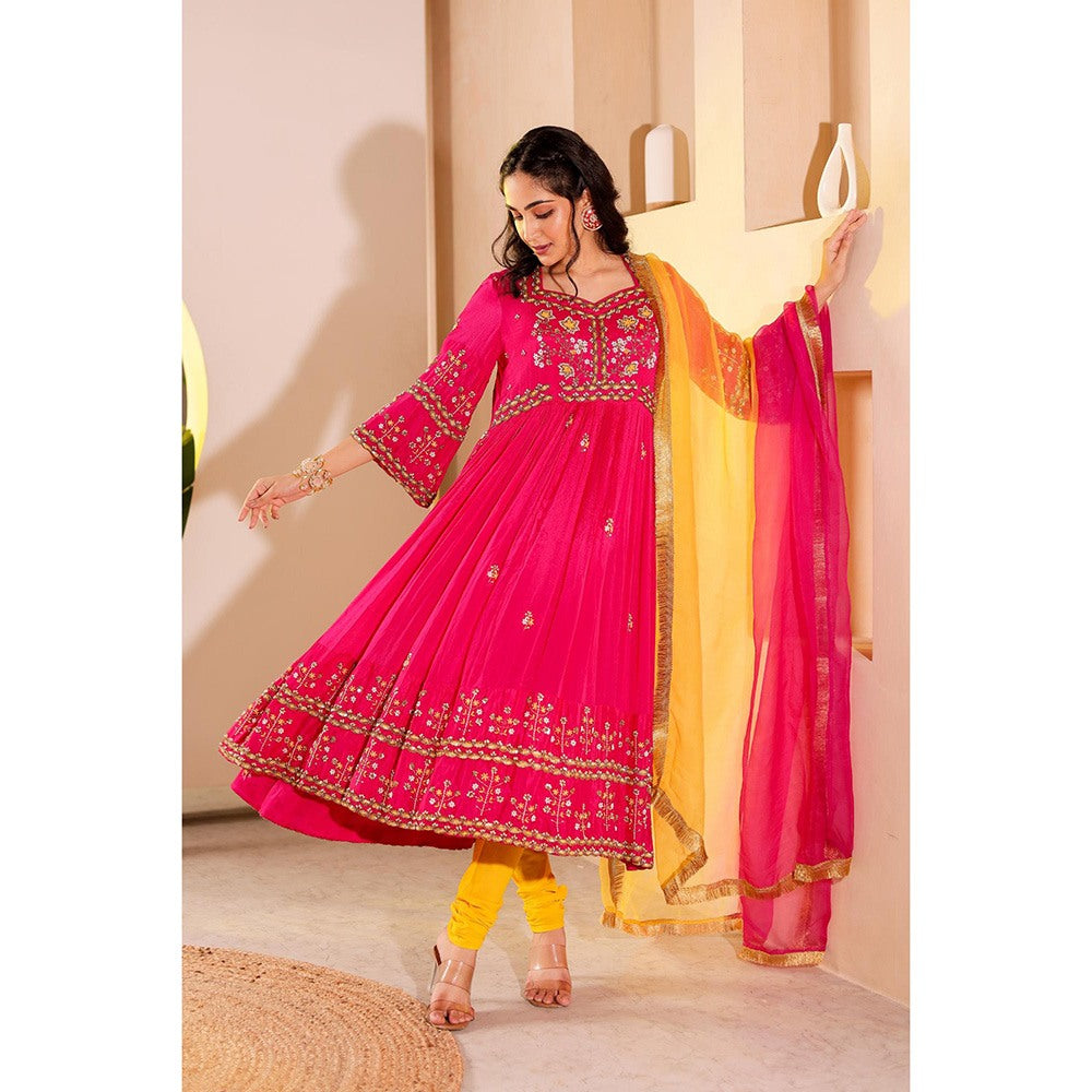 Firann By Shaheen Pink Anarkali with Churidar and Dupatta (Set of 3)