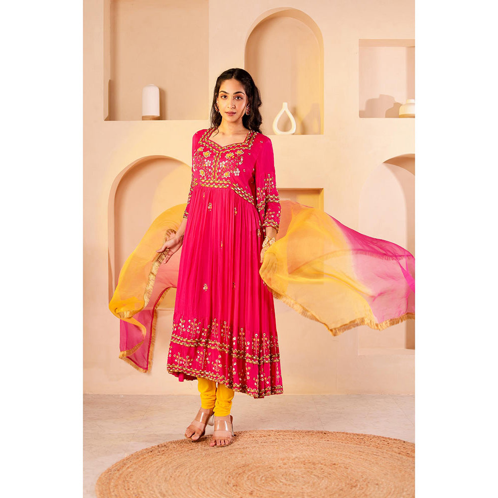 Firann By Shaheen Pink Anarkali with Churidar and Dupatta (Set of 3)