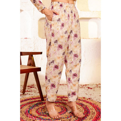 Firann By Shaheen Beige Anarkali with Pant (Set of 2)