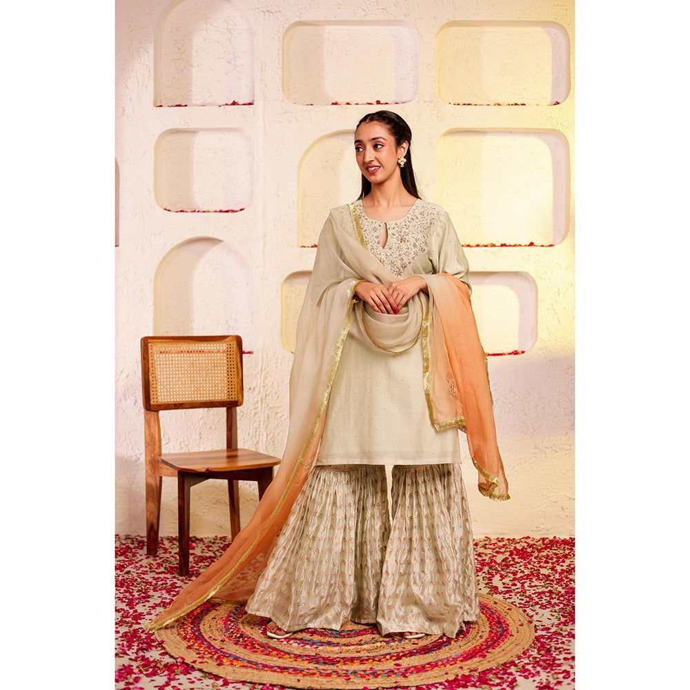 Firann By Shaheen Green Kurta with Sharara and Dupatta (Set of 3)
