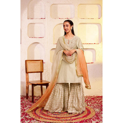 Firann By Shaheen Green Kurta with Sharara and Dupatta (Set of 3)