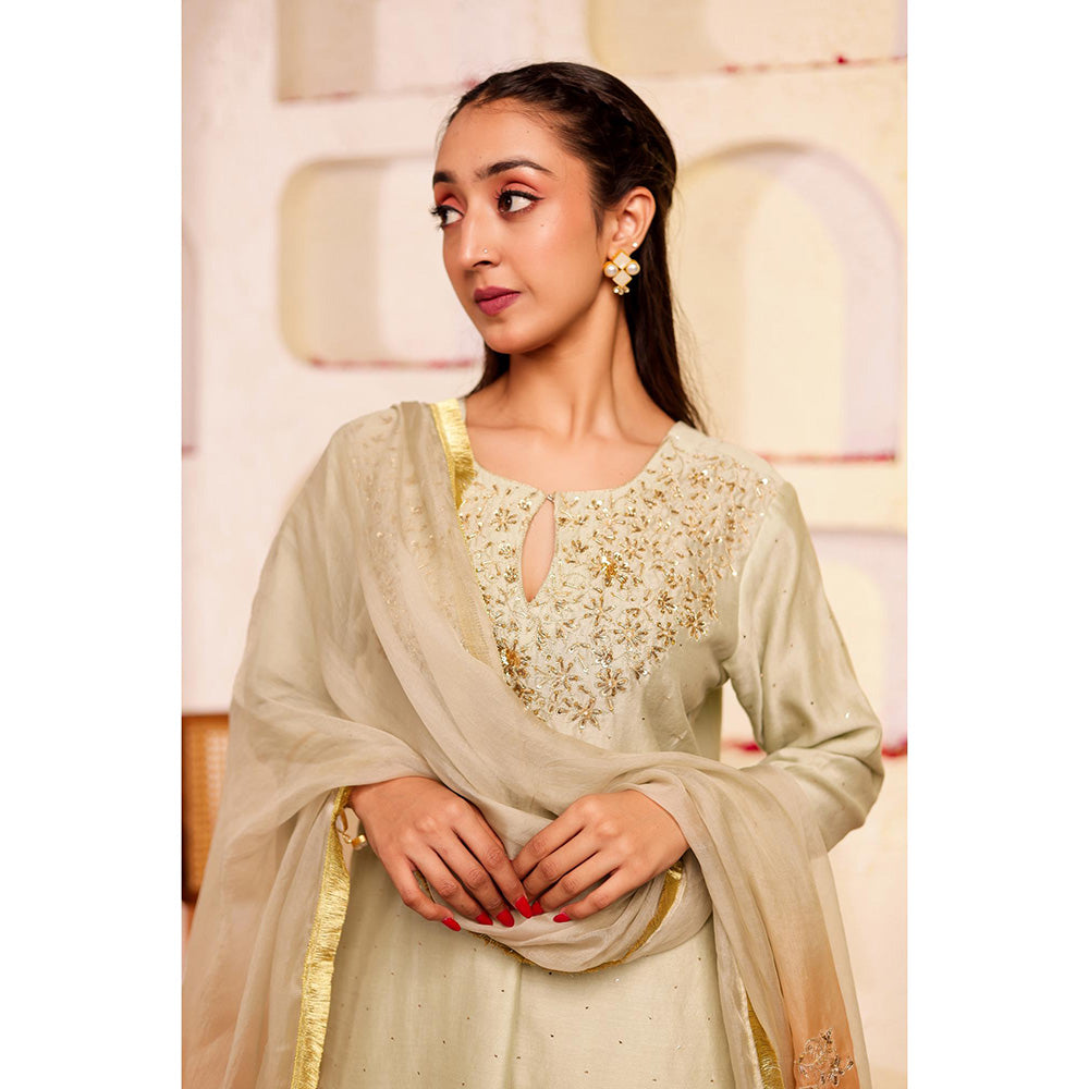 Firann By Shaheen Green Kurta with Sharara and Dupatta (Set of 3)