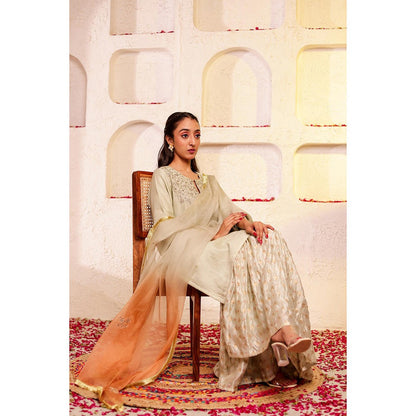 Firann By Shaheen Green Kurta with Sharara and Dupatta (Set of 3)