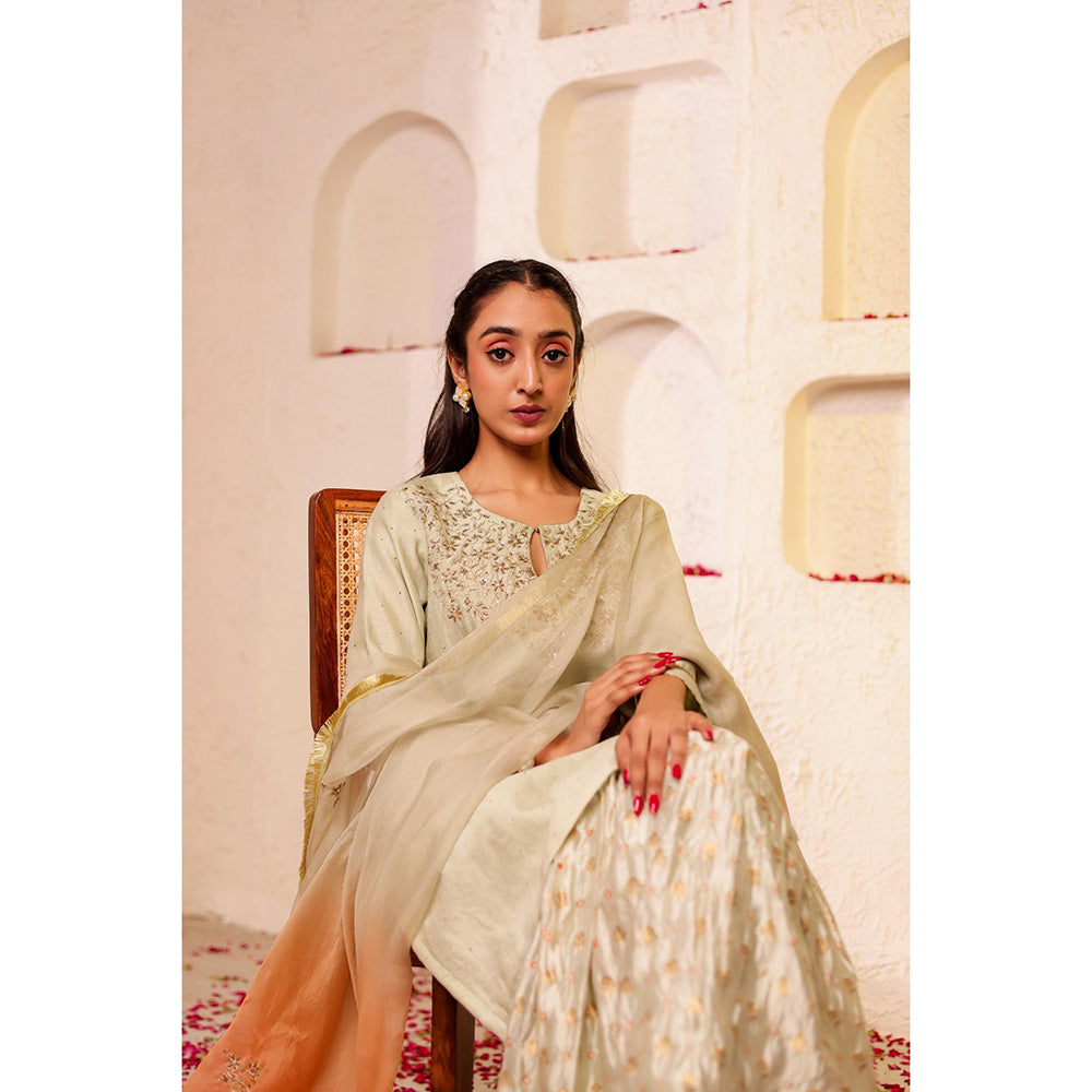 Firann By Shaheen Green Kurta with Sharara and Dupatta (Set of 3)