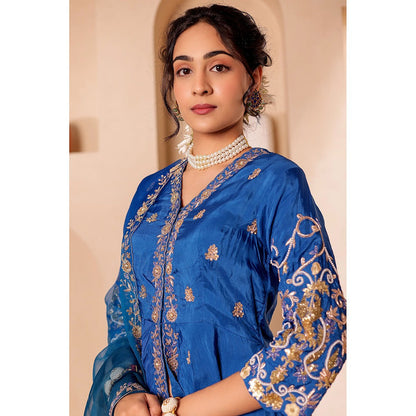 Firann By Shaheen Blue Lehenga with Peplum Top and Dupatta (Set of 3)