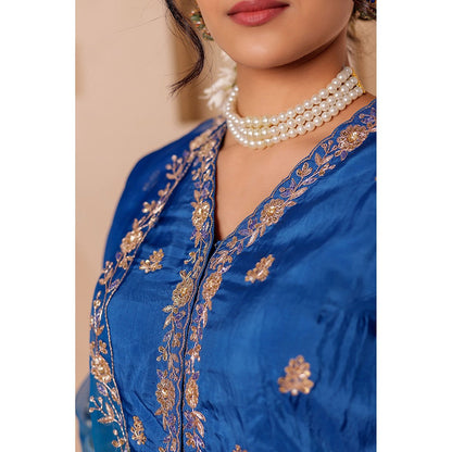 Firann By Shaheen Blue Lehenga with Peplum Top and Dupatta (Set of 3)