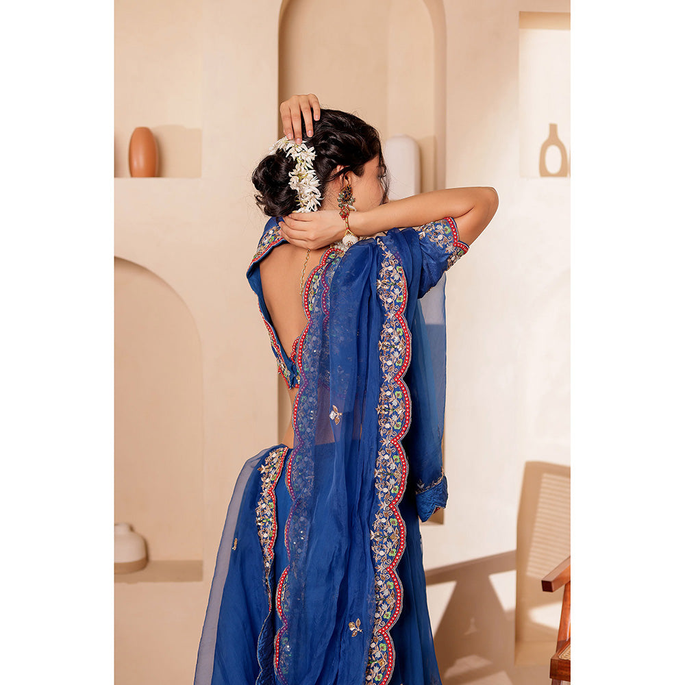 Firann By Shaheen Blue Lehenga with Blouse and Dupatta (Set of 3)