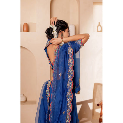 Firann By Shaheen Blue Lehenga with Blouse and Dupatta (Set of 3)