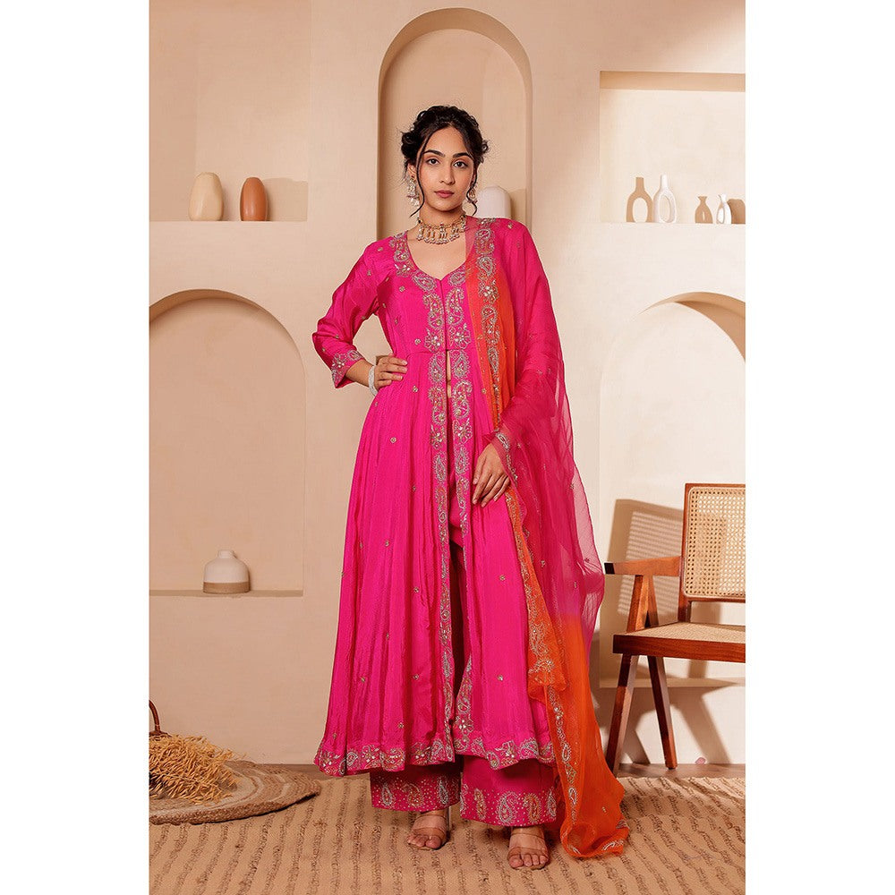 Firann By Shaheen Pink Kurta with Palazzo and Dupatta (Set of 3)