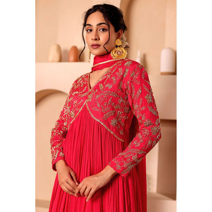 Firann By Shaheen Pink Anarkali with Pant and Dupatta (Set of 3)
