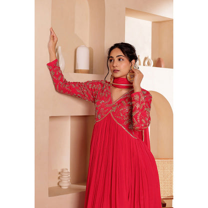 Firann By Shaheen Pink Anarkali with Pant and Dupatta (Set of 3)